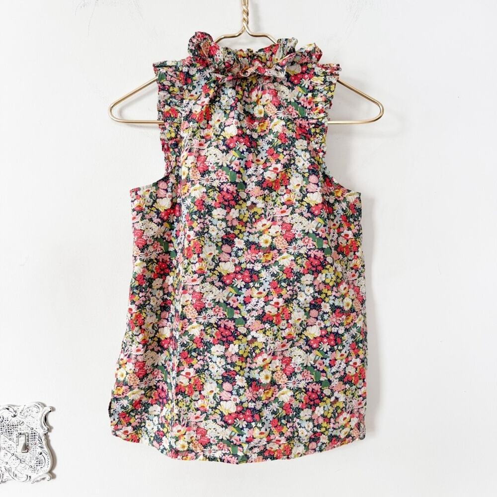J Crew x Liberty of London Thorpe Multicolor Floral Ruffle Sleeveless Blouse 0 - Picture 7 of 8
